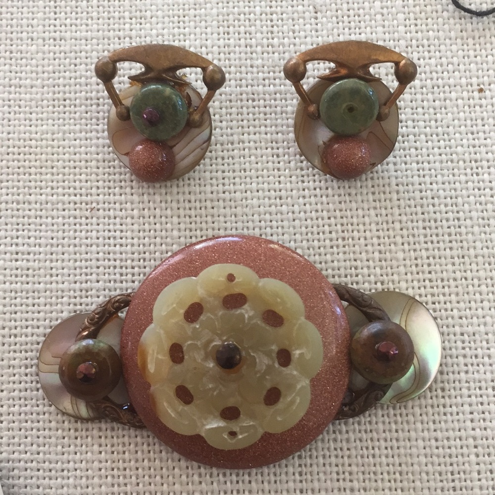 Vintage handmade pin and earrings